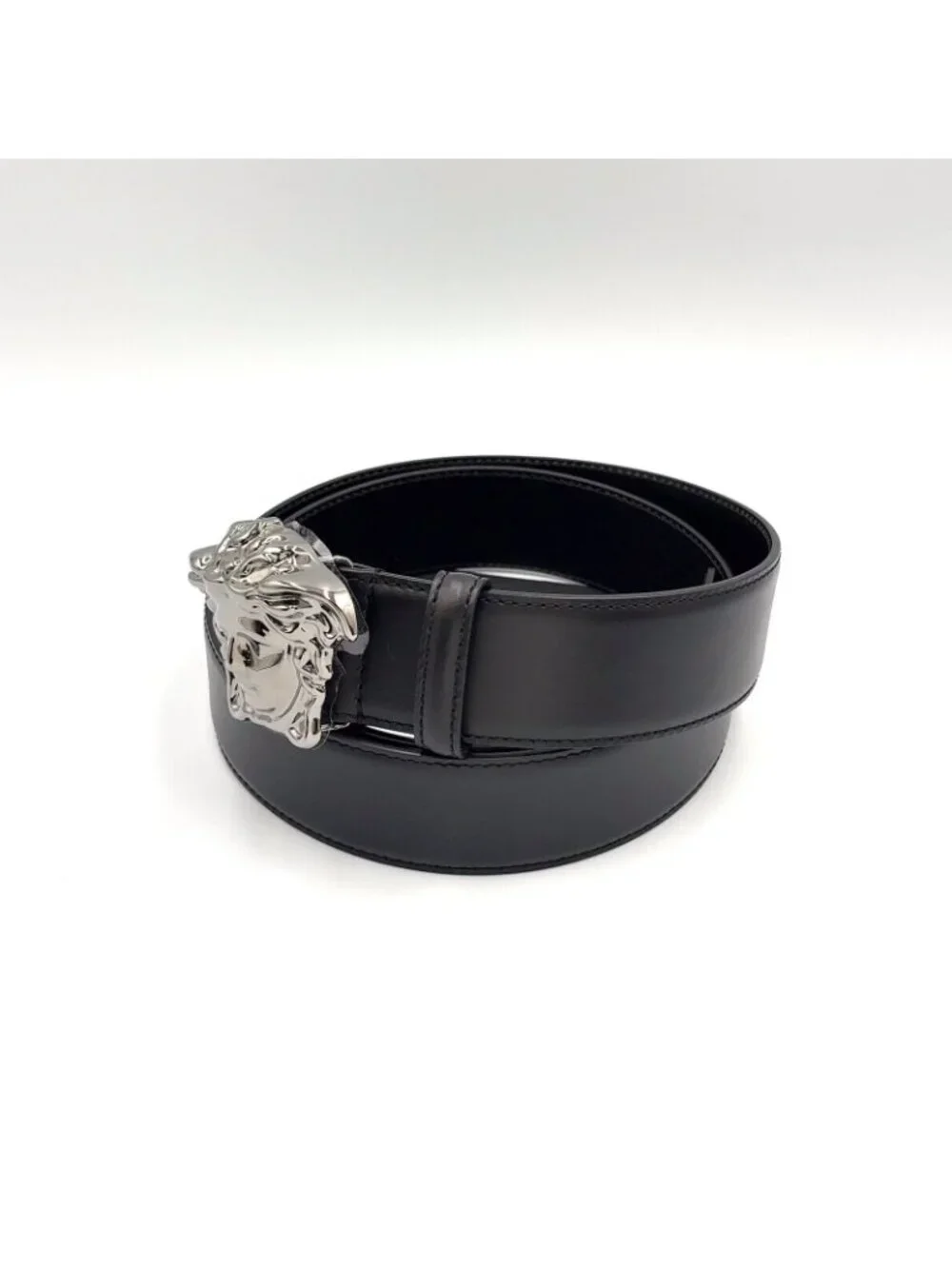 Versace Medusa Head Leather Black Belt Silver